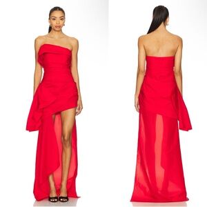 NDB The Jadis Asymmetrical Strapless High Low Maxi Dress in Red size Medium NEW